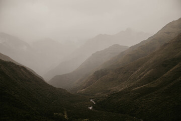 layers of misty and cloudy mountains in lesotho africa