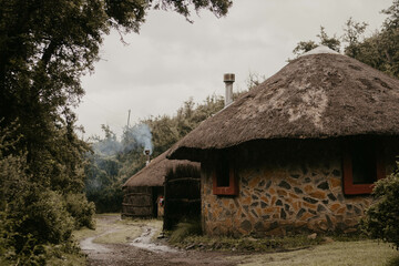 Fototapeta na wymiar stone huts in african mountains