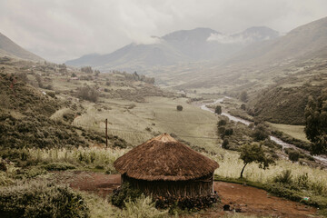 africa hut in a village in the mountains of lesotho