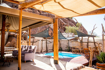 luxury resort with pool in desert 