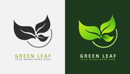 minimal green leaf logo gradient design