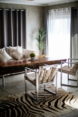 modern interior design with zebra rug