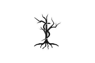 Old tree with snake logo icon silhouette nature animal wildlife
