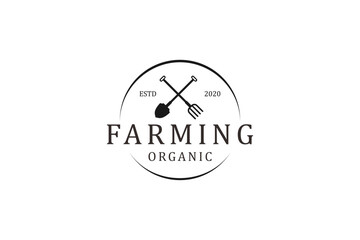 Farm fork and shovel logo icon design farming agriculture equipment
