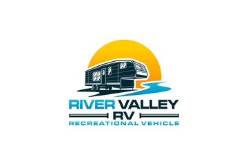 Fototapeta premium RV logo recreational vehicle design emblem badge style holiday vacation