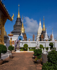 Naklejka premium Beautiful Wat Ban Den Temple is a famous place and travel destination attraction in Mae Tang district Chiang Mai, Northern Thailand.