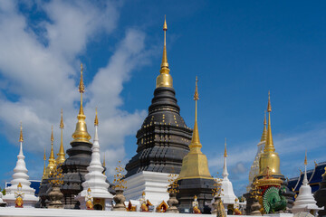 Naklejka premium Beautiful Wat Ban Den Temple is a famous place and travel destination attraction in Mae Tang district Chiang Mai, Northern Thailand.