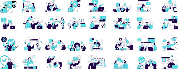 Business Concept illustrations. Collection of Teamwork  and women taking part in business activities.High Quality editable illustration Mega set.
