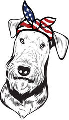 Airedale Terrier Dog vector eps , Dog in Bandana, sunglasses, Fourth , 4th July vector eps, Patriotic, USA Dog, Cricut Silhouette Cut File
