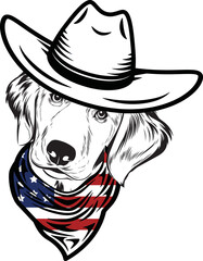 Golden Retriever Dog vector eps , Dog in Bandana, sunglasses, Fourth , 4th July vector eps, Patriotic, USA Dog, Cricut Silhouette Cut File