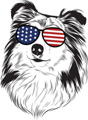 Shetland Sheepdog Dog vector eps , Dog in Bandana, sunglasses, Fourth , 4th July vector eps, Patriotic, USA Dog, Cricut Silhouette Cut File