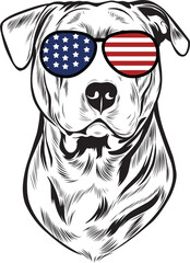 Staffordshire Bull Terrier Dog vector eps , Dog in Bandana, sunglasses, Fourth , 4th July vector eps, Patriotic, USA Dog, Cricut Silhouette Cut File