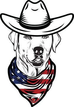 cowboy dog wearing american flag bandana clip art preview