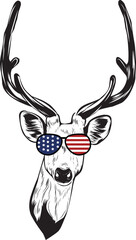 Fototapeta premium Deer vector eps , Deer in Bandana, sunglasses, Fourth , 4th July vector eps, Patriotic, USA Deer, Cricut Silhouette Cut File