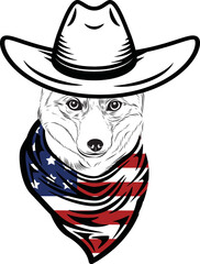Red Fox vector eps , Fox in Bandana, sunglasses, Fourth , 4th July vector eps, Patriotic, USA Fox, Cricut Silhouette Cut File
