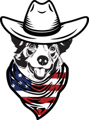Border Collie Dog vector eps , Dog in Bandana, sunglasses, Fourth , 4th July vector eps, Patriotic, USA Dog, Cricut Silhouette Cut File