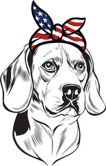 Beagle Dog vector eps , Dog in Bandana, sunglasses, Fourth , 4th July vector eps, Patriotic, USA Dog, Cricut Silhouette Cut File