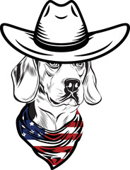 Beagle Dog vector eps , Dog in Bandana, sunglasses, Fourth , 4th July vector eps, Patriotic, USA Dog, Cricut Silhouette Cut File