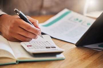 Accountant or financial advisor calculating the tax, expenses or budget for a business in an...
