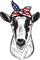 Alpine Doe Goat vector eps , Goat in Bandana, sunglasses, Fourth , 4th July vector eps, Patriotic, USA Goat Cricut Silhouette Cut File