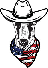 Alpine Doe Goat vector eps , Goat in Bandana, sunglasses, Fourth , 4th July vector eps, Patriotic, USA Goat Cricut Silhouette Cut File