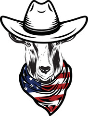 Alpine Buck Goat vector eps , Goat in Bandana, sunglasses, Fourth , 4th July vector eps, Patriotic, USA Goat Cricut Silhouette Cut File