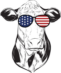 Hereford Cow  vector eps , Cow in Bandana, sunglasses, Fourth , 4th July vector eps, Patriotic, USA Cow Cricut Silhouette Cut File
