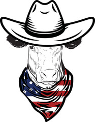 Hereford Cow  vector eps , Cow in Bandana, sunglasses, Fourth , 4th July vector eps, Patriotic, USA Cow Cricut Silhouette Cut File