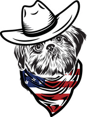 Shih Tzu Dog vector eps , Dog in Bandana, sunglasses, Fourth , 4th July vector eps, Patriotic, USA Dog, Cricut Silhouette Cut File