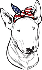 Bull Terrier Dog vector eps , Dog in Bandana, sunglasses, Fourth , 4th July vector eps, Patriotic, USA Dog, Cricut Silhouette Cut File - obrazy, fototapety, plakaty