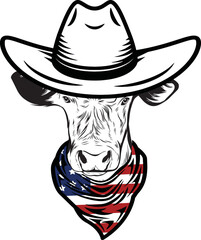 Charolais Cow vector eps , Cow in Bandana, sunglasses, Fourth , 4th July vector eps, Patriotic, USA Cow Cricut Silhouette Cut File
