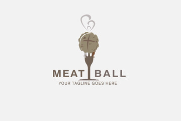 illustration of meatballs on a fork skewer vector logo design. useful for small restaurant. food stalls. food industry