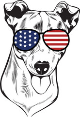 Jack Russel Terrier Dog vector eps , Dog in Bandana, sunglasses, Fourth , 4th July vector eps, Patriotic, USA Dog, Cricut Silhouette Cut File