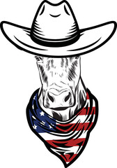 Black Angus Cow vector eps , Cow in Bandana, sunglasses, Fourth , 4th July vector eps, Patriotic, USA Cow, Cricut Silhouette Cut File