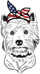 Westie Dog vector eps , Dog in Bandana, sunglasses, Fourth , 4th July vector eps, Patriotic, USA Dog, Cricut Silhouette Cut File