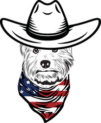 Westie Dog vector eps , Dog in Bandana, sunglasses, Fourth , 4th July vector eps, Patriotic, USA Dog, Cricut Silhouette Cut File