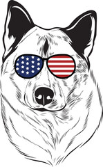 Norwegian Elkhound Dog vector eps , Dog in Bandana, sunglasses, Fourth , 4th July vector eps, Patriotic, USA Dog, Cricut Silhouette Cut File