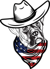 Boxer Dog vector eps , Dog in Bandana, sunglasses, Fourth , 4th July vector eps, Patriotic, USA Dog, Cricut Silhouette Cut File