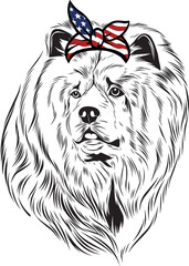 Chow Chow Dog vector eps , Dog in Bandana, sunglasses, Fourth , 4th July vector eps, Patriotic, USA Dog, Cricut Silhouette Cut File