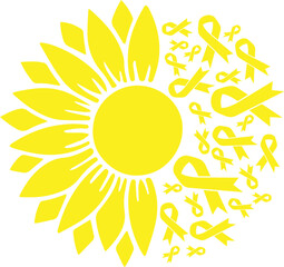 Sunflower Sarcoma, Bone Cancer Yellow Ribbon vector eps,Sarcoma, Bone Cancer Awareness vector eps, Cricut files, vector eps cut file to use Cricut