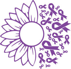 Sunflower Hodgkin Lymphoma Violet Ribbon vector eps,Hodgkin Lymphoma Awareness vector eps, Cricut files, vector eps cut file to use Cricut