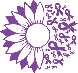 Sunflower Hodgkin Lymphoma Violet Ribbon vector eps,Hodgkin Lymphoma Awareness vector eps, Cricut files, vector eps cut file to use Cricut