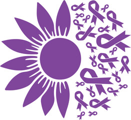 Sunflower Hodgkin Lymphoma Violet Ribbon vector eps,Hodgkin Lymphoma Awareness vector eps, Cricut files, vector eps cut file to use Cricut