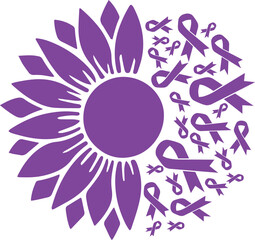 Sunflower Hodgkin Lymphoma Violet Ribbon vector eps,Hodgkin Lymphoma Awareness vector eps, Cricut files, vector eps cut file to use Cricut