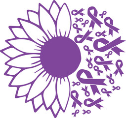 Sunflower Hodgkin Lymphoma Violet Ribbon vector eps,Hodgkin Lymphoma Awareness vector eps, Cricut files, vector eps cut file to use Cricut