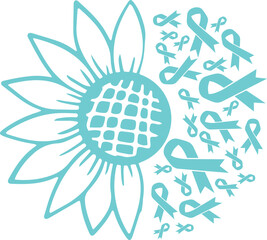 Sunflower Addiction Recovery Turquoise Ribbon vector eps,Addiction Awareness vector eps, Cricut files, vector eps cut file to use Cricut