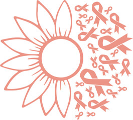 Sunflower Uterine Cancer Peach Ribbon vector eps,Uterine Cancer Awareness vector eps, Cricut files, vector eps cut file to use Cricut
