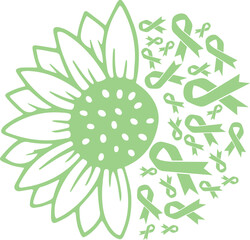 Sunflower Gallbladder/Bile duct cancer Light Green Ribbon vector eps,Gallbladder Cancer Awareness vector eps, Cricut files, vector eps cut file to use Cricut