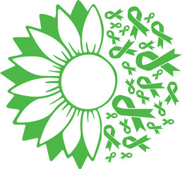 Sunflower Liver Cancer Green Ribbon vector eps,Liver Cancer Awareness vector eps, Cricut files, vector eps cut file to use Cricut