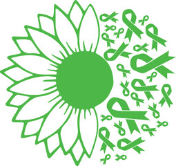 Sunflower Liver Cancer Green Ribbon vector eps,Liver Cancer Awareness vector eps, Cricut files, vector eps cut file to use Cricut